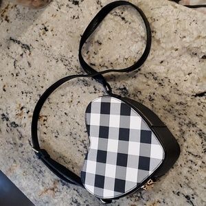 Hard shell heart shaped cross body purse - black white gingham
